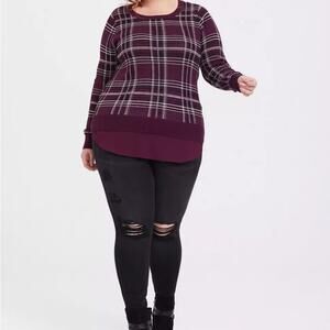 Torrid Women Plaid Pullover Sweater Long Sleeve Blouse Top
Purple Size 2